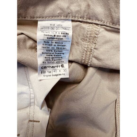 Carhartt B151 Tan Duck Canvas Carpenter Dungaree Fit Workwear 40x27.5‎ In - Picture 9 of 11